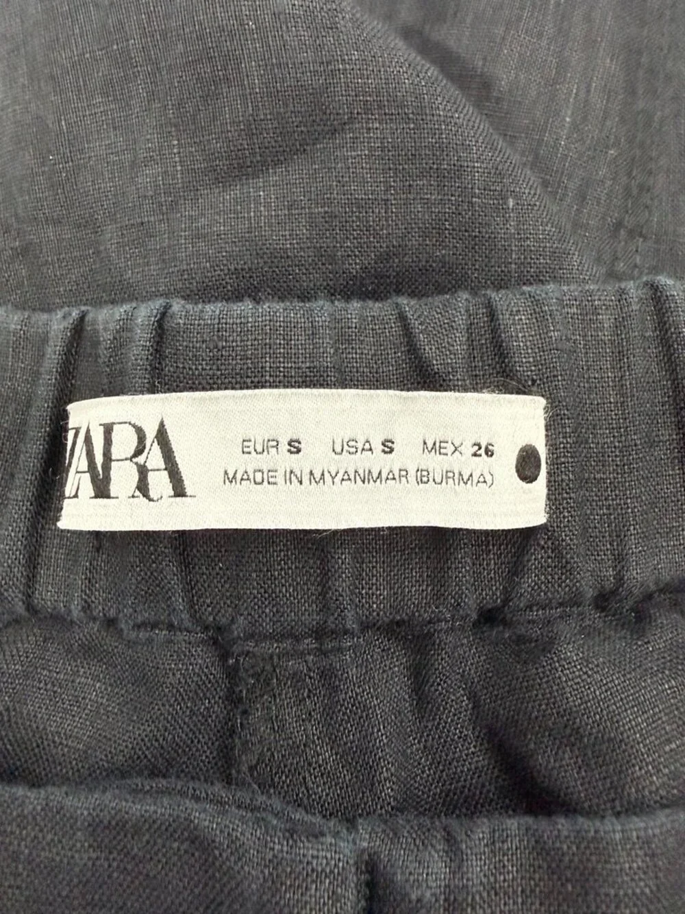 ZARA Black Linen Cropped Jogger Pants Size S Drawstring Ankle